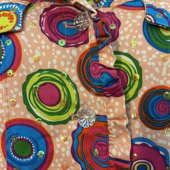 Redd Jeans Vibrant Sequin Pink Denim Jacket Large Circle Pattern 10 - Picture 7 of 16